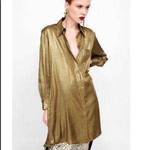 New without tags ZARA Golden Shirt Dress. Size S